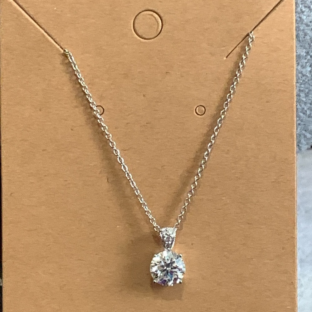 Silver tone cz pendant necklace